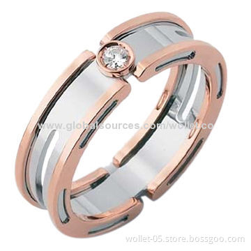 Stainless Steel Wedding Ring with Rose Gold Plating, OEM and ODM Orders are Welcome